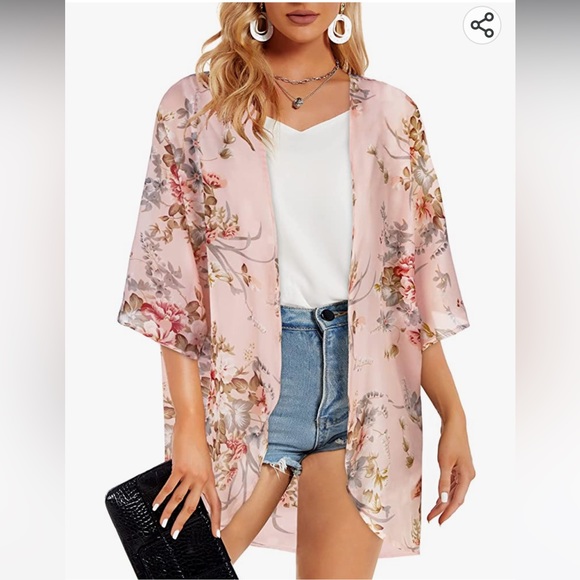 Floral kimono 143 Story by Line Up Swimsuit Coverup sz Medium sheer kimono cream - Picture 2 of 10